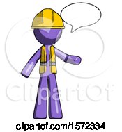 Poster, Art Print Of Purple Construction Worker Contractor Man With Word Bubble Talking Chat Icon