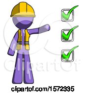 Poster, Art Print Of Purple Construction Worker Contractor Man Standing By List Of Checkmarks