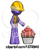 Poster, Art Print Of Purple Construction Worker Contractor Man With Giant Cupcake Dessert