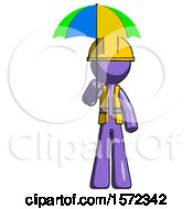 Poster, Art Print Of Purple Construction Worker Contractor Man Holding Umbrella Rainbow Colored