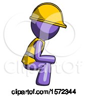 Poster, Art Print Of Purple Construction Worker Contractor Man Squatting Facing Right