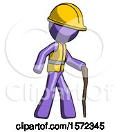 Poster, Art Print Of Purple Construction Worker Contractor Man Walking With Hiking Stick