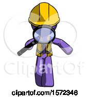 Poster, Art Print Of Purple Construction Worker Contractor Man Looking Down Through Magnifying Glass