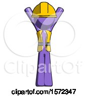 Poster, Art Print Of Purple Construction Worker Contractor Man Hands Up