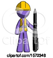 Poster, Art Print Of Purple Construction Worker Contractor Man Holding Large Pen