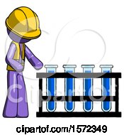 Poster, Art Print Of Purple Construction Worker Contractor Man Using Test Tubes Or Vials On Rack