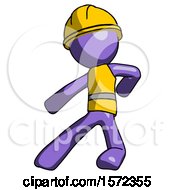 Poster, Art Print Of Purple Construction Worker Contractor Man Karate Defense Pose Left