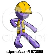 Poster, Art Print Of Purple Construction Worker Contractor Man Karate Defense Pose Right