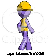 Poster, Art Print Of Purple Construction Worker Contractor Man Walking Away Direction Right View