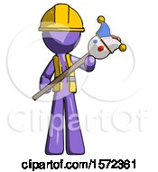 Poster, Art Print Of Purple Construction Worker Contractor Man Holding Jester Diagonally