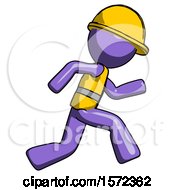 Poster, Art Print Of Purple Construction Worker Contractor Man Running Fast Right
