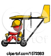 Poster, Art Print Of Red Construction Worker Contractor Man In Ultralight Aircraft Side View