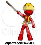 Poster, Art Print Of Red Construction Worker Contractor Man Bo Staff Pointing Up Pose