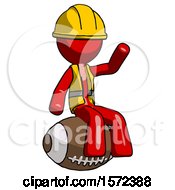 Poster, Art Print Of Red Construction Worker Contractor Man Sitting On Giant Football