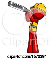 Poster, Art Print Of Red Construction Worker Contractor Man Thermometer In Mouth