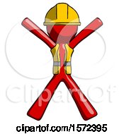 Red Construction Worker Contractor Man Jumping Or Flailing