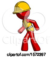 Poster, Art Print Of Red Construction Worker Contractor Man Suspense Action Pose Facing Left