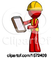 Poster, Art Print Of Red Construction Worker Contractor Man Reviewing Stuff On Clipboard