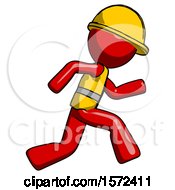 Poster, Art Print Of Red Construction Worker Contractor Man Running Fast Right