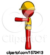 Poster, Art Print Of Red Construction Worker Contractor Man Pointing Left