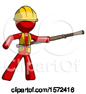 Poster, Art Print Of Red Construction Worker Contractor Man Bo Staff Pointing Right Kung Fu Pose