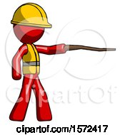 Poster, Art Print Of Red Construction Worker Contractor Man Pointing With Hiking Stick