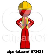 Poster, Art Print Of Red Construction Worker Contractor Man Hands On Hips