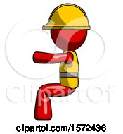 Red Construction Worker Contractor Man Sitting Or Driving Position
