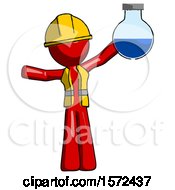 Poster, Art Print Of Red Construction Worker Contractor Man Holding Large Round Flask Or Beaker