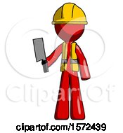 Poster, Art Print Of Red Construction Worker Contractor Man Holding Meat Cleaver