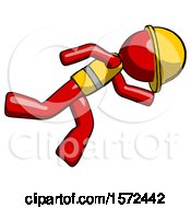 Poster, Art Print Of Red Construction Worker Contractor Man Running While Falling Down