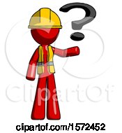 Poster, Art Print Of Red Construction Worker Contractor Man Holding Question Mark To Right