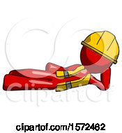 Poster, Art Print Of Red Construction Worker Contractor Man Reclined On Side