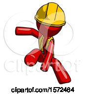 Poster, Art Print Of Red Construction Worker Contractor Man Action Hero Jump Pose