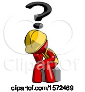 Poster, Art Print Of Red Construction Worker Contractor Man Thinker Question Mark Concept