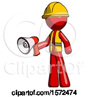 Poster, Art Print Of Red Construction Worker Contractor Man Holding Megaphone Bullhorn Facing Right