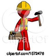 Poster, Art Print Of Red Construction Worker Contractor Man Holding Tools And Toolchest Ready To Work