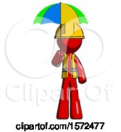 Poster, Art Print Of Red Construction Worker Contractor Man Holding Umbrella Rainbow Colored