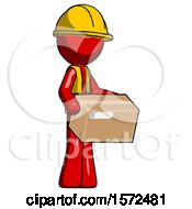 Poster, Art Print Of Red Construction Worker Contractor Man Holding Package To Send Or Recieve In Mail