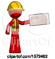 Poster, Art Print Of Red Construction Worker Contractor Man Holding Large Envelope