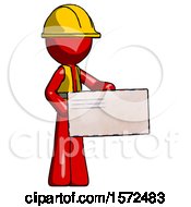 Poster, Art Print Of Red Construction Worker Contractor Man Presenting Large Envelope