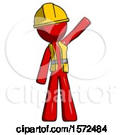 Poster, Art Print Of Red Construction Worker Contractor Man Waving Emphatically With Left Arm