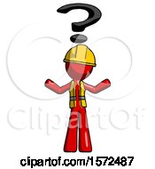 Poster, Art Print Of Red Construction Worker Contractor Man With Question Mark Above Head Confused