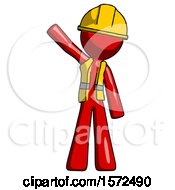 Poster, Art Print Of Red Construction Worker Contractor Man Waving Emphatically With Right Arm