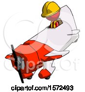 Poster, Art Print Of Red Construction Worker Contractor Man In Geebee Stunt Plane Descending View