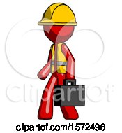 Poster, Art Print Of Red Construction Worker Contractor Man Walking With Briefcase To The Left