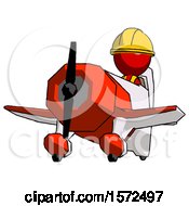 Poster, Art Print Of Red Construction Worker Contractor Man Flying In Geebee Stunt Plane Viewed From Below