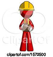 Poster, Art Print Of Red Construction Worker Contractor Man Giving Football To You