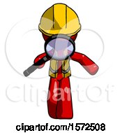 Poster, Art Print Of Red Construction Worker Contractor Man Looking Down Through Magnifying Glass
