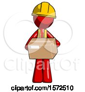 Poster, Art Print Of Red Construction Worker Contractor Man Holding Box Sent Or Arriving In Mail